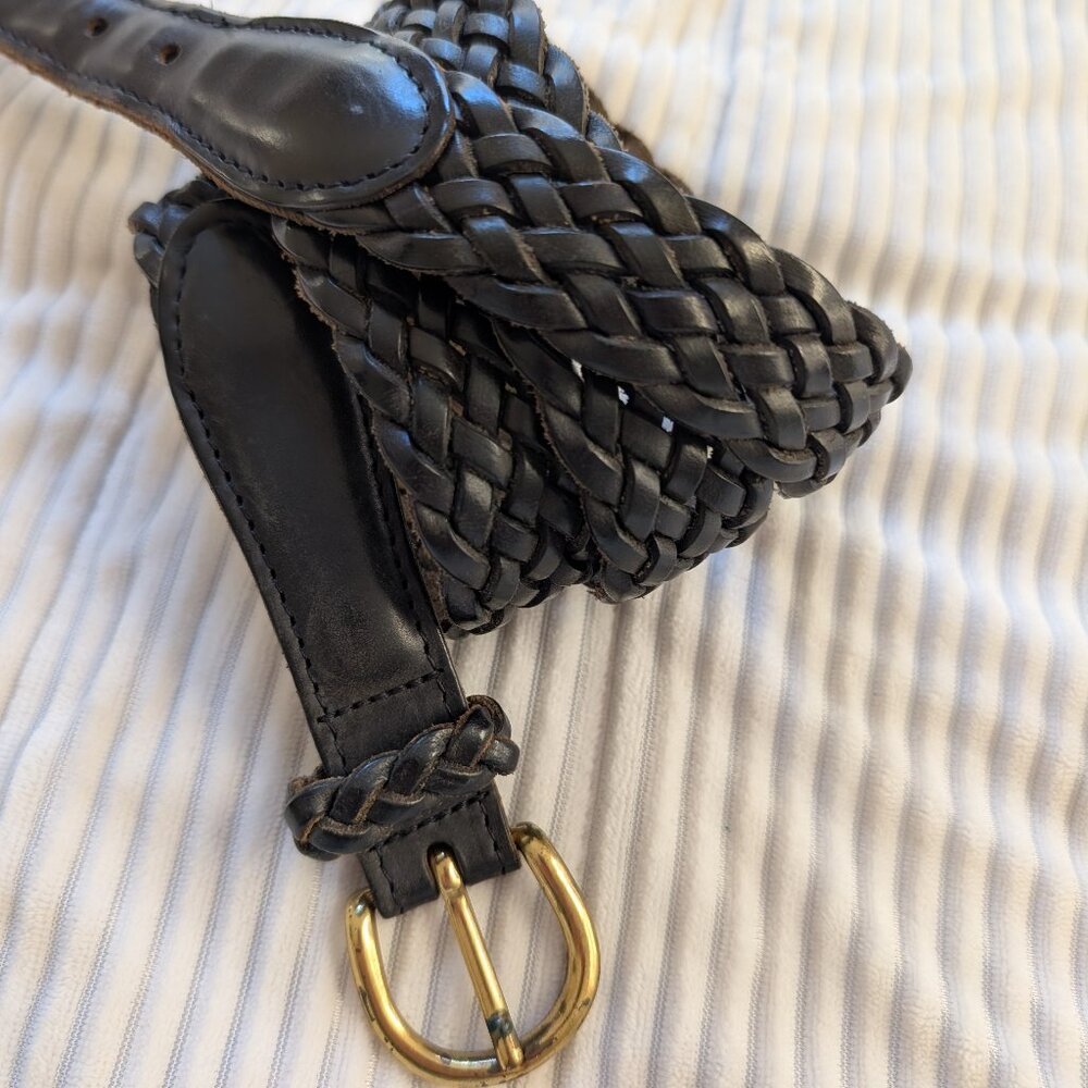 VINTAGE black braided leather belt
